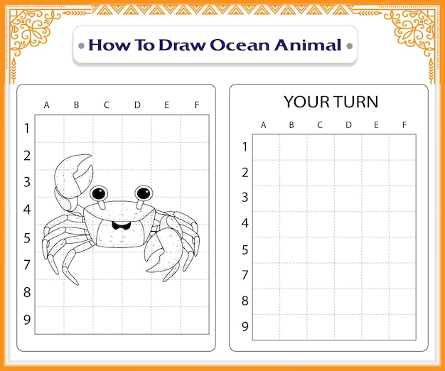 How to draw ocean animals coloring pages for kids premium vector