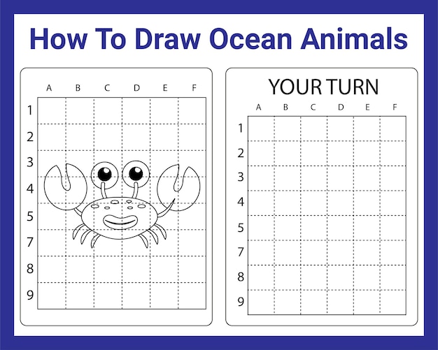 Vettore come disegnare animali dell'oceano per bambini