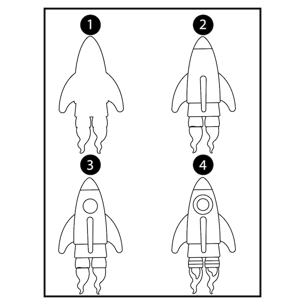 Vettore come disegnare passo dopo passo il vettore del razzo spaziale