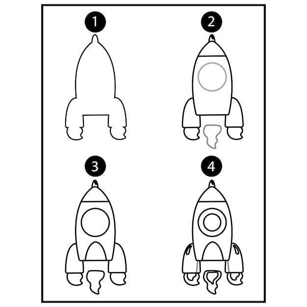 How To Draw Step by Step Space rocket Vector