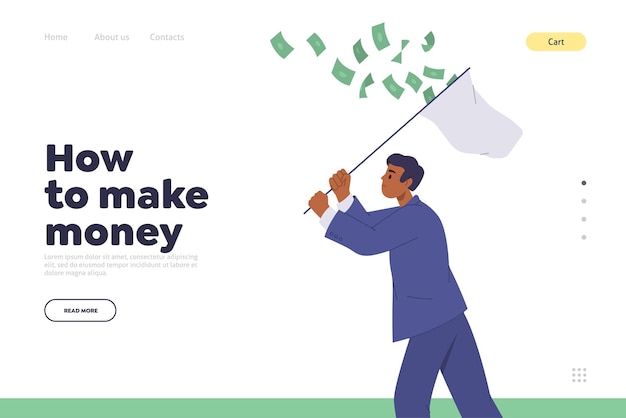 Vector how to make money concept for landing page design template with businessman catching money with net