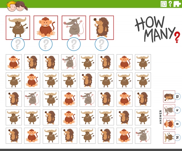 How many animal characters counting game