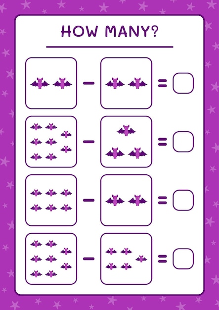 얼마나 많은 박쥐, 어린이를위한 게임. 벡터 일러스트 레이 션, 인쇄용 워크시트