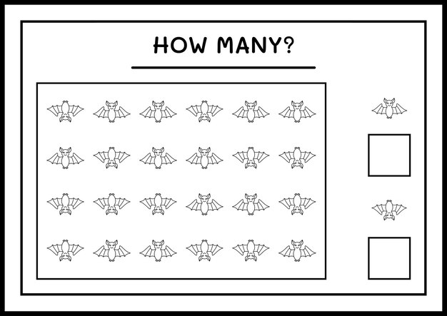 Quanti bat, gioco per bambini. illustrazione vettoriale, foglio di lavoro stampabile