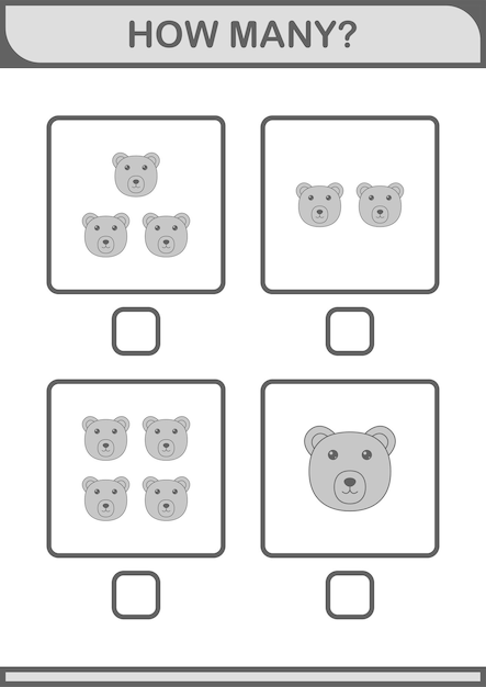 How Many Bear face Worksheet for kids