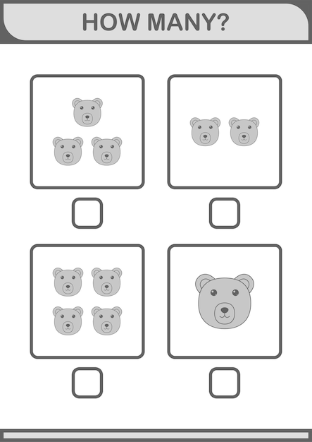 아이들을 위한 얼마나 많은 곰 얼굴 워크시트
