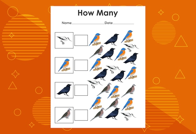 鳥のタスクの数 教育用子供向けゲーム ワークシート