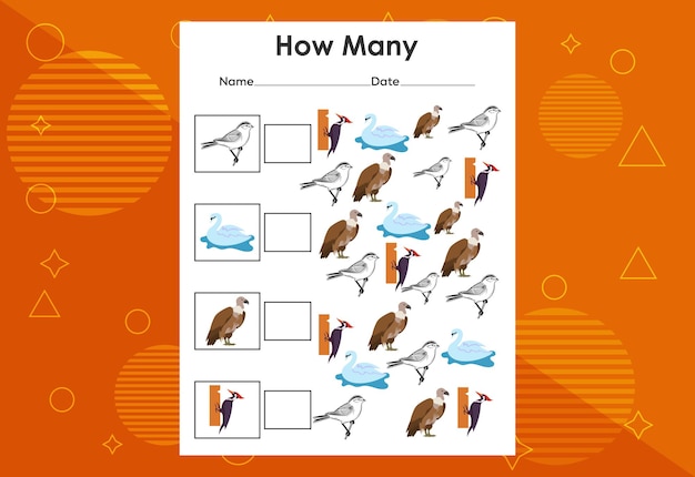 How many bird tasks Educational children's game worksheet