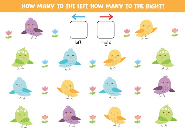 How many birds go to the left, how many to the right.