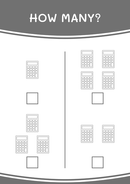 Quanti di gioco calcolatrice per bambini foglio di lavoro stampabile con illustrazione vettoriale