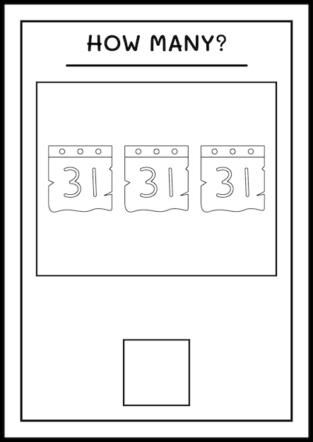 얼마나 많은 달력, 어린이를 위한 게임. 벡터 일러스트 레이 션, 인쇄용 워크시트