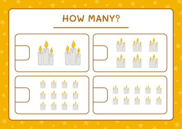 How many Candle, game for children. Vector illustration, printable worksheet