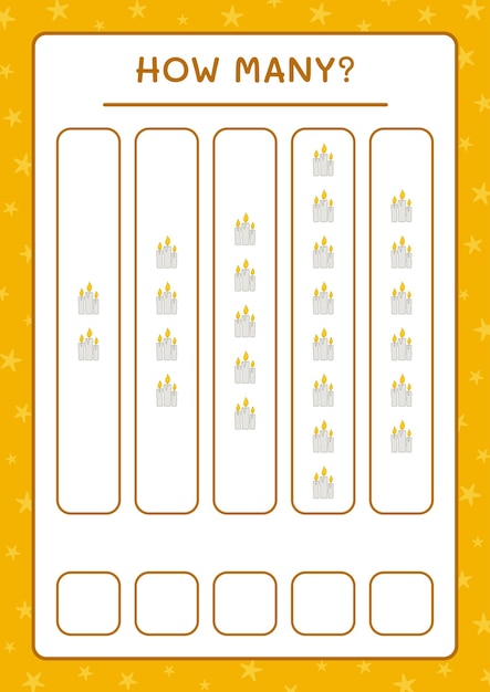 How many Candle, game for children. Vector illustration, printable worksheet