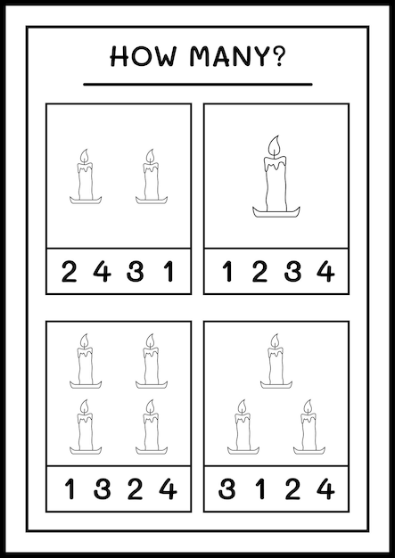 How many Candle, game for children. Vector illustration, printable worksheet