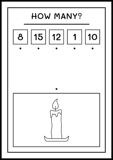 How many Candle, game for children. Vector illustration, printable worksheet