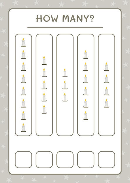 Сколько свечей, игра для детей. векторные иллюстрации, лист для печати