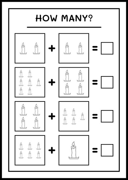 Сколько свечка, игра для детей. векторная иллюстрация, лист для печати