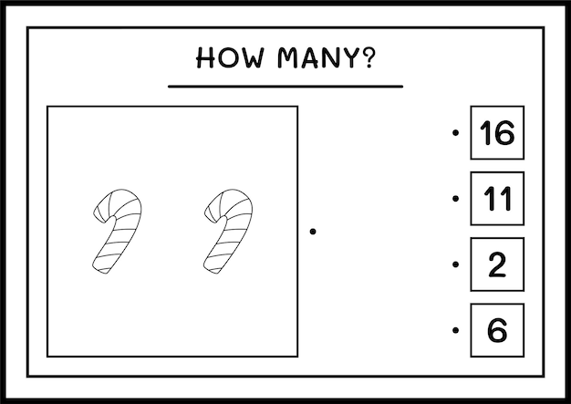 Quante caramelle, gioco per bambini. illustrazione vettoriale, foglio di lavoro stampabile