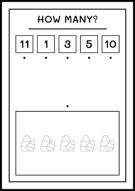 Quante caramelle, gioco per bambini. illustrazione vettoriale, foglio di lavoro stampabile