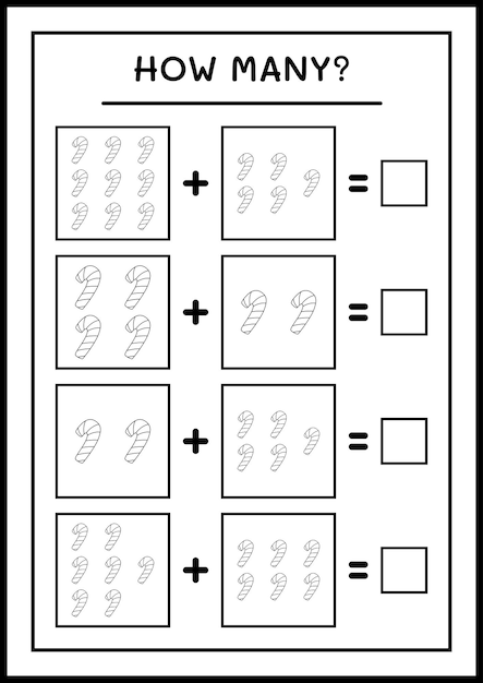 How many Candy, game for children. Vector illustration, printable worksheet