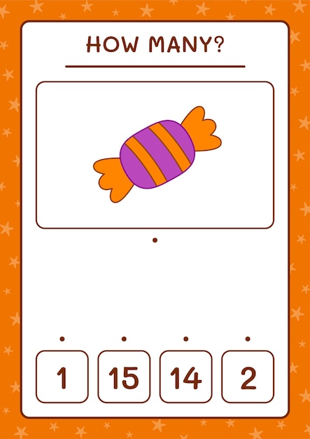 Сколько конфет, игра для детей. векторные иллюстрации, лист для печати