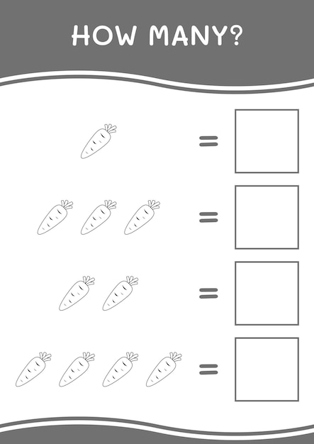 Quanti di giochi di carote per bambini foglio di lavoro stampabile con illustrazione vettoriale