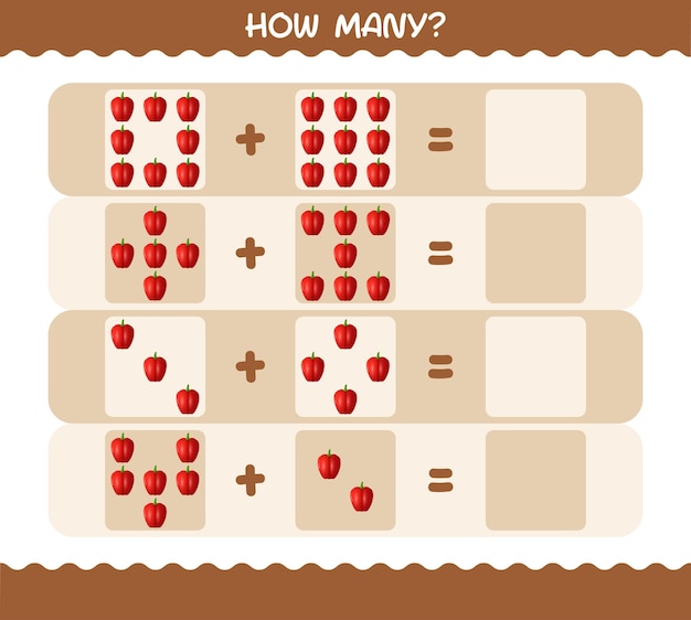 얼마나 많은 만화 피망입니다. 계산 게임. 취학 전 아동 및 유아를 위한 교육 게임
