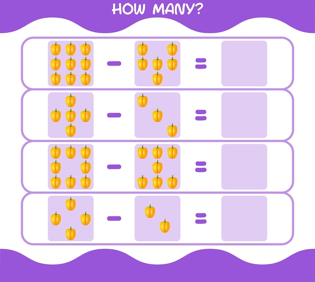 How many cartoon bell pepper. Counting game. Educational game for pre shool years kids and toddlers