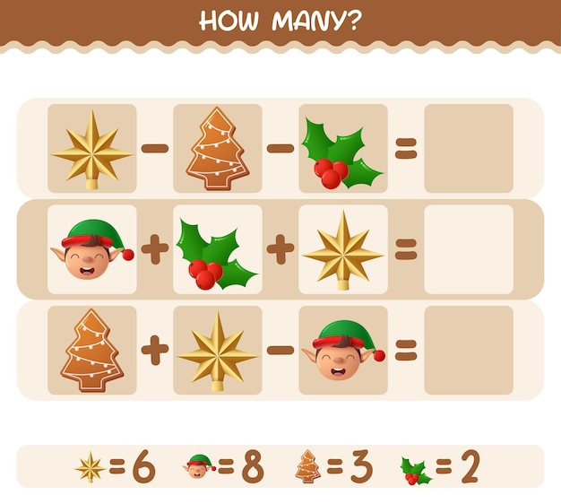 How many cartoon christmas. Counting game. Educational game for pre shool years kids and toddlers