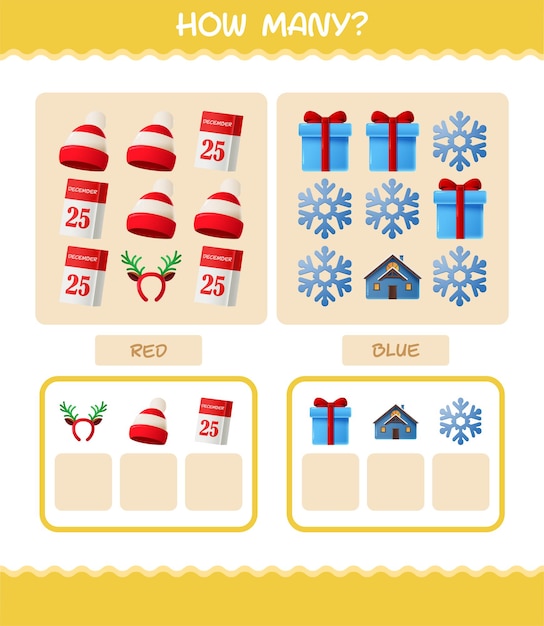 How many cartoon christmas. Counting game. Educational game for pre shool years kids and toddlers