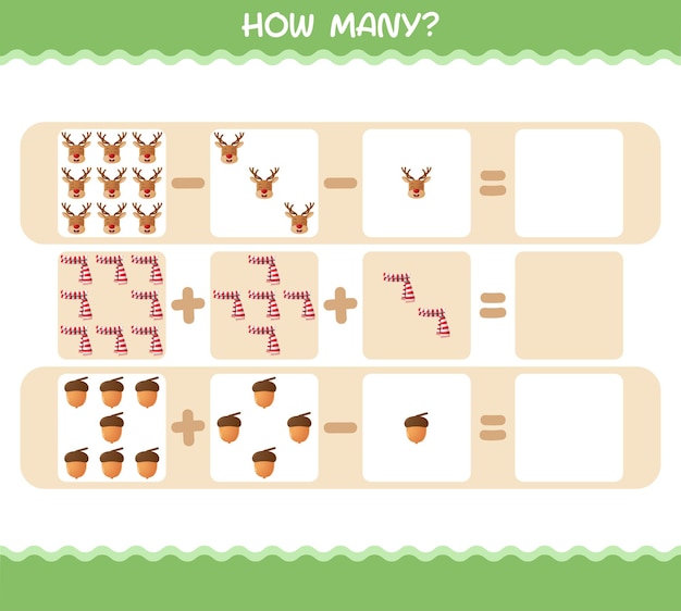 얼마나 많은 만화 크리스마스입니다. 계산 게임. 취학 전 아동 및 유아를 위한 교육 게임