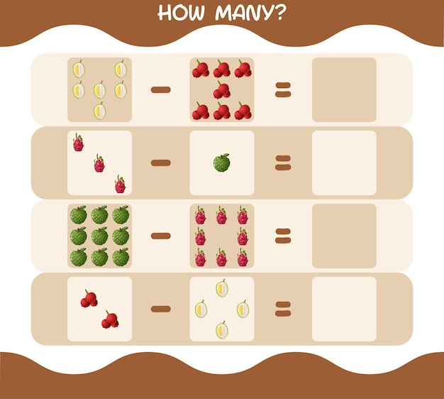 How many cartoon fruits. Counting game. Educational game  