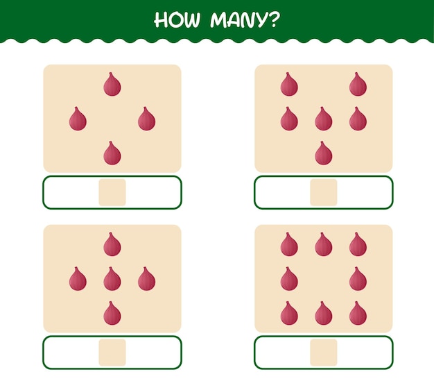 얼마나 많은 만화 붉은 양파. 계산 게임. 취학 전 아동 및 유아를 위한 교육 게임