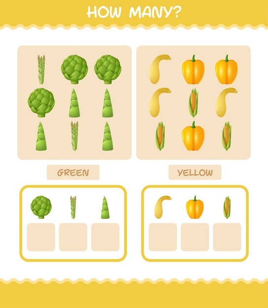 How many cartoon vegetables. Counting game. Educational game for pre shool years kids and toddlers