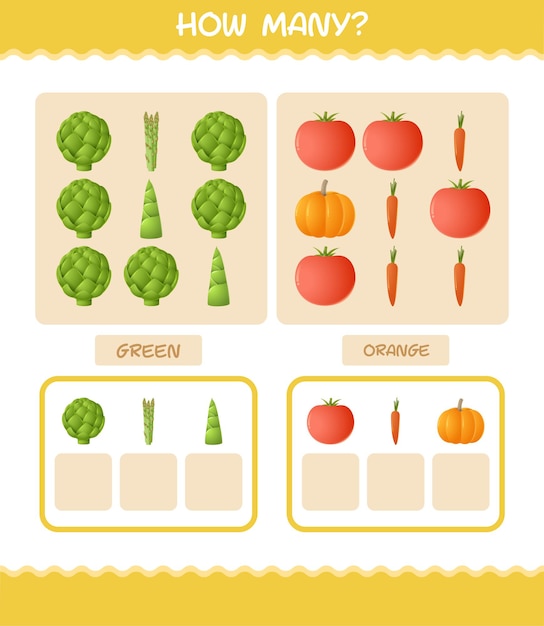 How many cartoon vegetables. counting game. educational game for pre shool years kids and toddlers