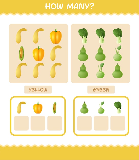 How many cartoon vegetables. Counting game. Educational game for pre shool years kids and toddlers