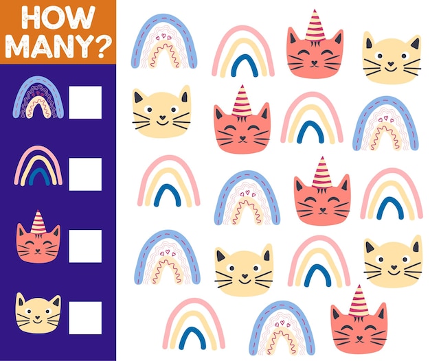How many Cat game for children printable worksheet
