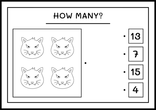 How many cat, game for children. vector illustration, printable worksheet