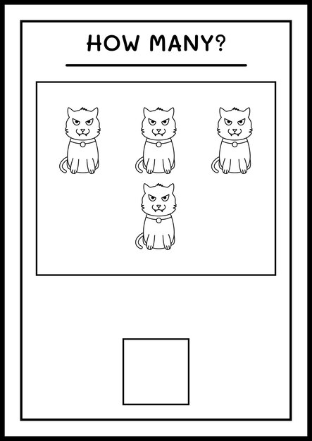 How many Cat, game for children. Vector illustration, printable worksheet