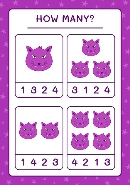 猫の数、子供向けのゲーム。ベクトルイラスト、印刷可能なワークシート