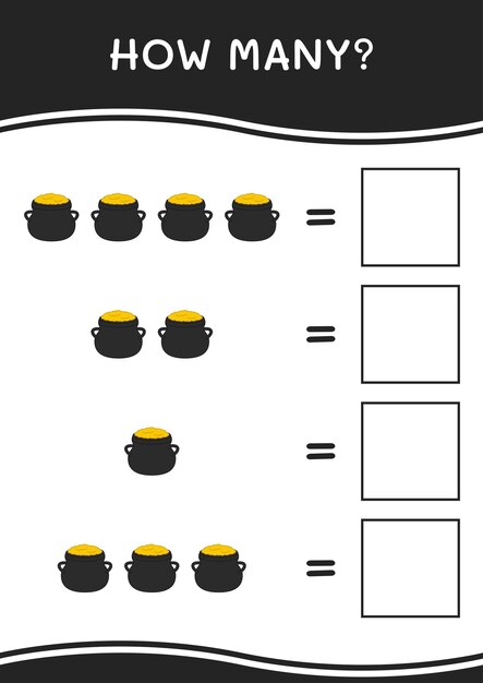 Quanti di cauldron gioco per bambini foglio di lavoro stampabile con illustrazione vettoriale