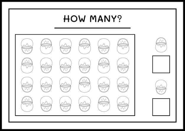 얼마나 많은 가마솥, 어린이용 게임. 벡터 일러스트 레이 션, 인쇄용 워크시트