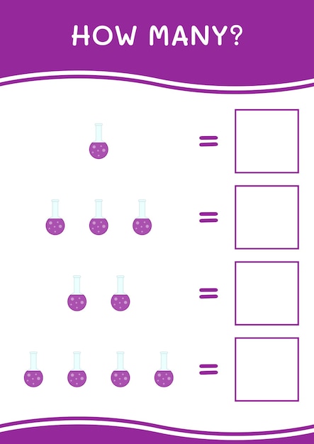 How many of chemistry flask game for children vector illustration printable worksheet