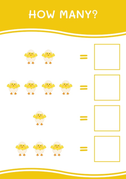 How many of chick game for children vector illustration printable worksheet