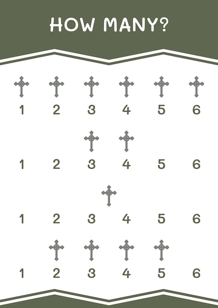 How many of Christian cross game for children Vector illustration printable worksheet