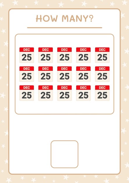 Quanti calendario di natale, gioco per bambini. illustrazione vettoriale, foglio di lavoro stampabile