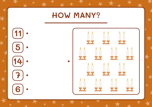 How many christmas candle, game for children. Vector illustration, printable worksheet