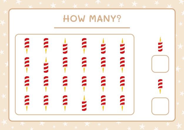 How many christmas candle, game for children. Vector illustration, printable worksheet