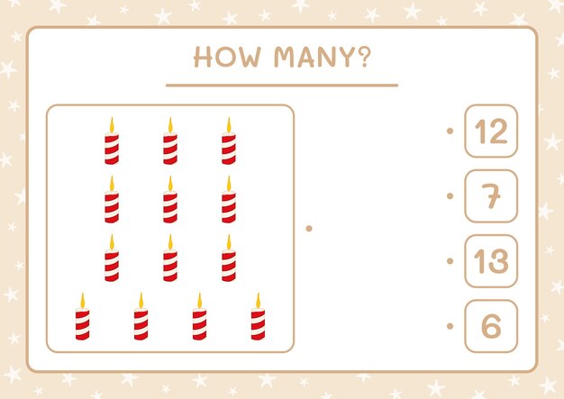 How many christmas candle, game for children. Vector illustration, printable worksheet