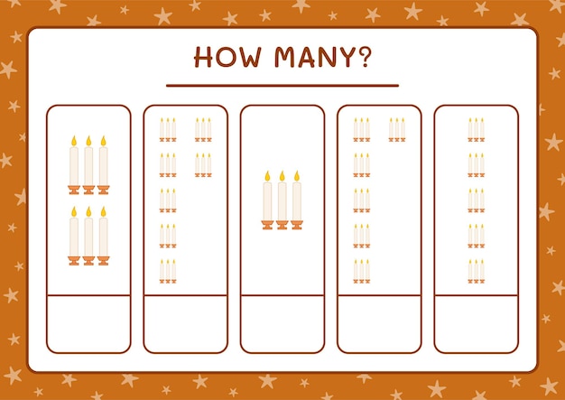 Quante candele di natale, gioco per bambini. illustrazione vettoriale, foglio di lavoro stampabile